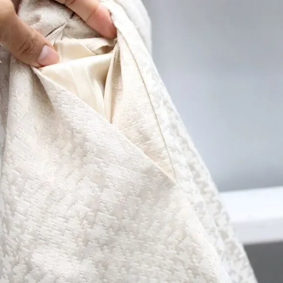 Erin Fetherston Nellie Houndstooth A-Line Cream Metallic Midi Skirt​​​ Size 12 - Picture 4 of 7